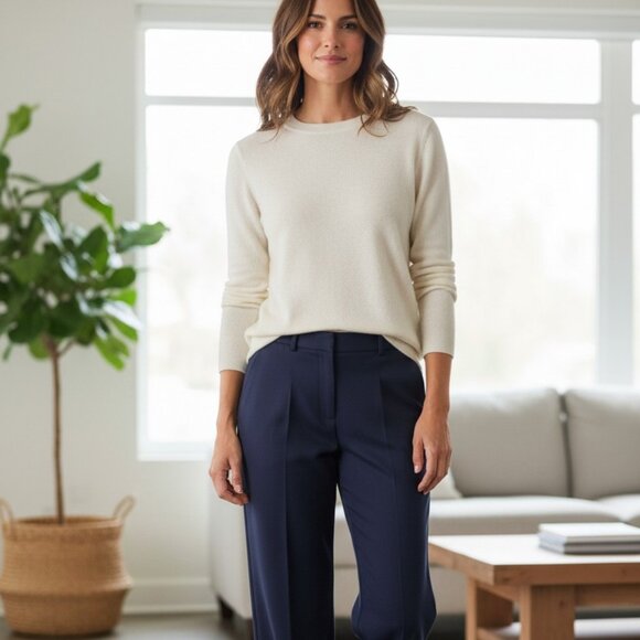 A bundle with a ivory colored Boden Sweater and Navy Blue Banan Republic Pants - Picture 1 of 2